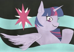 Size: 2667x1879 | Tagged: safe, artist:potatobug, derpibooru exclusive, twilight sparkle, twilight sparkle (alicorn), alicorn, pony, craft, cutie mark, female, looking at you, mare, papercraft, simple background, solo, traditional art