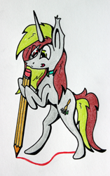 Size: 2874x4566 | Tagged: safe, artist:bumskuchen, oc, oc only, pony, unicorn, absurd resolution, bipedal, request, solo, traditional art