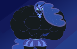 Size: 2125x1341 | Tagged: safe, artist:urkel, nightmare moon, anthro, female, fetish, muscle fetish, muscles, nightmare muscle moon, overdeveloped muscles, solo