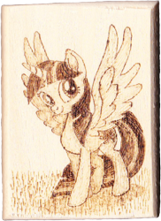 Size: 634x873 | Tagged: safe, artist:malte279, derpibooru import, twilight sparkle, twilight sparkle (alicorn), alicorn, craft, pyrography, solo, traditional art