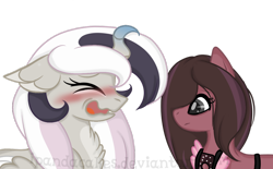 Size: 1024x636 | Tagged: safe, artist:ipandacakes, derpibooru import, oc, oc only, oc:humor mimi pie, oc:topsy turvy, hybrid, pony, apron, clothes, female, interspecies offspring, mare, offspring, parent:cheese sandwich, parent:discord, parent:pinkie pie, parent:princess celestia, parents:cheesepie, parents:dislestia, simple background, transparent background