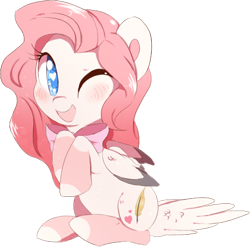 Size: 524x517 | Tagged: safe, artist:sorasku, oc, oc only, oc:turtle dove, pegasus, pony, bow, colored pupils, female, heart eyes, mare, neck bow, one eye closed, simple background, solo, tail feathers, transparent background, wingding eyes, wink