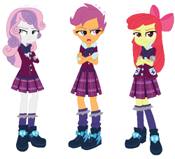 Size: 557x507 | Tagged: safe, artist:ihmps6p07, apple bloom, scootaloo, sweetie belle, equestria girls, clothes, crystal prep academy uniform, cutie mark crusaders, school uniform, simple background, transparent background