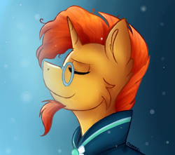 Size: 1047x925 | Tagged: safe, artist:deraniel, derpibooru import, sunburst, pony, unicorn, clothes, glasses, male, robe, simple background, smiling, stallion, sunburst's robe