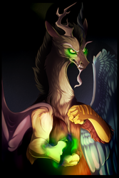 Size: 1736x2606 | Tagged: safe, artist:inushiri, discord, dark, dark magic, evil, glowing eyes, magic, solo