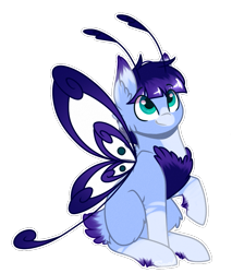 Size: 891x1045 | Tagged: safe, artist:cloud-drawings, oc, oc only, oc:jay-jay, original species, pony, antennae, butterfly pony, butterfly wings, grottoling, male, raised hoof, simple background, sitting, solo, transparent background