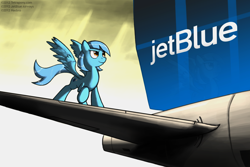 Size: 1800x1200 | Tagged: safe, artist:tetrapony, oc, oc only, oc:jet stream, jetblue, plane, reflection, solo