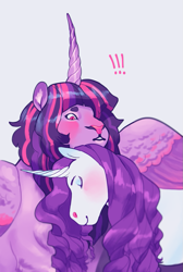 Size: 643x958 | Tagged: safe, artist:rumpledsweater, derpibooru import, rarity, twilight sparkle, twilight sparkle (alicorn), alicorn, pony, sphinx, unicorn, !!!, arranged marriage au, curved horn, cute, eyes closed, female, lesbian, mare, raribetes, rarilight, shipping, twiabetes