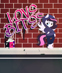 Size: 1024x1216 | Tagged: safe, artist:binkyt11, oc, oc only, oc:venus valentine, pegasus, pony, bipedal, bipedal leaning, clothes, graffiti, hoodie, leaning, solo, spread wings, wings