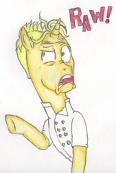 Size: 750x1107 | Tagged: safe, artist:thegloriesbigj, gourmand ramsay, gordon ramsay, ponified, solo, traditional art