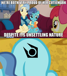 Size: 908x1024 | Tagged: safe, edit, edited screencap, screencap, apple bloom, petunia paleo, pony, the fault in our cutie marks, caption, combine, discovery family logo, exploitable meme, half-life, half-life 2, meme, petunia paleo's unsettling cutie mark