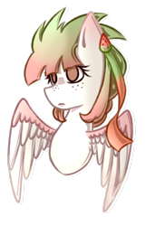 Size: 1608x2492 | Tagged: safe, artist:ladyunilove, oc, oc only, oc:melon ice, pegasus, pony, bust, female, freckles, mare, no pupils, portrait, simple background, solo, spread wings, transparent background, wings