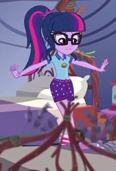 Size: 305x451 | Tagged: safe, screencap, sci-twi, twilight sparkle, equestria girls, legend of everfree, arms spread out, camp everfree outfits, clothes, female, glasses, looking down, pants, ponytail, socks, solo