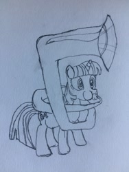 Size: 1536x2048 | Tagged: safe, artist:puffedcheekedblower, derpibooru import, twilight sparkle, musical instrument, pencil drawing, puffy cheeks, solo, sousaphone, traditional art, tuba