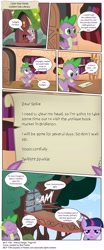 Size: 3328x7974 | Tagged: safe, artist:perfectblue97, spike, twilight sparkle, dragon, earth pony, pony, comic:without magic, absurd resolution, blank flank, book, bookshelf, comic, earth pony twilight, golden oaks library, scroll