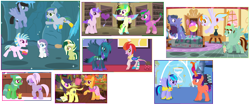 Size: 3632x1528 | Tagged: safe, artist:razorbladetheunicron, derpibooru import, oc, oc only, oc:blizzard, oc:cardamom, oc:citrus surprise, oc:confetti balloon, oc:dawn, oc:dewdrop glisten, oc:disco lights, oc:firestorm swirl, oc:frozen aurora, oc:iridescent garnet, oc:keyana crust, oc:lilac, oc:mint chip, oc:prairie, oc:prince chocolate paradox, oc:princess zenith, oc:rose gold, oc:smokey whistle, oc:windy blitz, alicorn, breezie, cat pony, changedling, changeling, changepony, dracony, earth pony, hippogriff, hybrid, original species, pegasus, phoenix, unicorn, aura, balloon, bandana, base used, beach ball, book, breezie hyrbid, cake, candle, canterlot castle, canterlot library, cave, clothes, cutie mark, draconequus hybrid, dress, food, group, hairband, headband, hippogriff hyrbid, hourglass, ice cream, interspecies offspring, jacket, jewelry, lateverse, levitation, magic, magical lesbian spawn, next generation, offspring, parent:big macintosh, parent:capper dapperpaws, parent:discord, parent:flash sentry, parent:flitter, parent:limestone pie, parent:pharynx, parent:pinkie pie, parent:prince blueblood, parent:princess celestia, parent:princess luna, parent:princess skystar, parent:saffron masala, parent:soarin', parent:thunderlane, parent:twilight sparkle, parent:vinyl scratch, parents:amespike, parents:bluemasala, parents:dislestia, parents:flashlight, parents:flitterlane, parents:limin', parents:lunarynx, parents:saffer, parents:vinylpie, pie tin, ponytail, ponyville spa, regalia, royal guard, royal guard armor, step sisters, telekinesis, the tasty treat, twilight's canterlot home