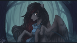 Size: 1366x768 | Tagged: safe, artist:orfartina, oc, oc only, pegasus, pony, clothes, scarf, solo, tree