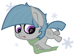 Size: 2703x1958 | Tagged: safe, artist:raspberrystudios, oc, oc only, oc:rimfrost, pony, chibi, clothes, cute, male, scarf, simple background, smol, snow, snowflake, solo, stallion, transparent background, tripping