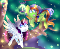 Size: 1024x835 | Tagged: safe, artist:twily-star, oc, oc only, oc:flying star, oc:twily star, alicorn, pony, female, lantern, mare, tree, watermark