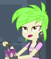 Size: 407x474 | Tagged: safe, screencap, cherry crash, equestria girls, rainbow rocks, clothes, cropped, ear piercing, earring, gloves, jewelry, paintbrush, piercing, solo