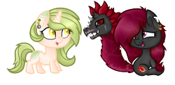 Size: 4018x1942 | Tagged: safe, artist:raspberrystudios, oc, oc only, dragon, pony, unicorn, absurd resolution, chibi, cute, eye contact, female, looking at each other, mare, piercing, simple background, smolpone, tail mouth, transparent background