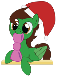 Size: 2000x2521 | Tagged: safe, artist:mintysketch, oc, oc only, pegasus, pony, to saddlebags and back again, bow, hat, minty's christmas ponies, santa hat, simple background, solo, transparent background