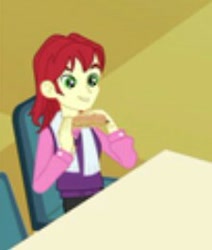 Size: 225x265 | Tagged: safe, screencap, nolan north, equestria girls, chair, food, sandwich, smiling, solo, table