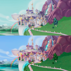 Size: 800x800 | Tagged: safe, color edit, edit, edited screencap, screencap, pony, my little pony: the movie, canterlot, canterlot castle, colored, comparison