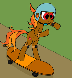 Size: 1570x1693 | Tagged: safe, artist:eagc7, derpibooru import, oc, oc:primrose, female, helmet, mare, request, requested art, skateboard, skateboarding, solo