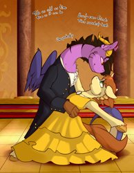 Size: 1200x1550 | Tagged: safe, artist:conmanwolf, oc, oc only, oc:scraps, draconequus, pony, unicorn, beauty and the beast, castle, draconequus oc