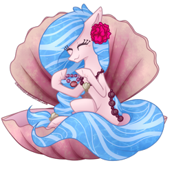 Size: 1000x1000 | Tagged: safe, artist:monogy, oc, oc only, oc:blue rose, original species, pond pony, eyes closed, female, jewelry, mare, necklace, seashell, solo