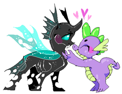 Size: 465x359 | Tagged: safe, artist:njeekyo, spike, thorax, changeling, dragon, blushing, boop, cute, gay, heart, male, noseboop, nuzzling, shipping, thoraxspike