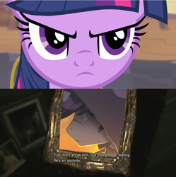 Size: 1256x1260 | Tagged: safe, idw, shadow lock, twilight sparkle, spoiler:comic51, angry, meme, resident evil, resident evil 7, vulgar