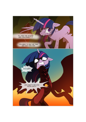 Size: 3541x5016 | Tagged: safe, artist:gashiboka, twilight sparkle, twilight sparkle (alicorn), oc, oc:brotonia, alicorn, pony, comic:recall the time of no return, absurd resolution, comic, fake twilight, flying, high res, magic, zygon