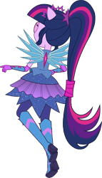 Size: 3702x6456 | Tagged: safe, artist:imperfectxiii, sci-twi, twilight sparkle, equestria girls, legend of everfree, absurd resolution, back, boots, crystal wings, floating, high heel boots, ponied up, ponytail, raised leg, rear view, simple background, solo, super ponied up, transparent background, vector, wings