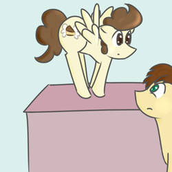 Size: 500x500 | Tagged: safe, artist:tastypony, pound cake, oc, oc:askacrylic, cute, older, standing, table