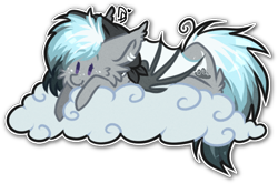 Size: 556x369 | Tagged: safe, artist:tenebristayga, oc, oc only, oc:stormy nights, bat pony, pony, beanie, cloud, cute, hat, simple background, solo, transparent background