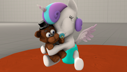 Size: 1920x1080 | Tagged: safe, artist:red4567, princess flurry heart, pony, 3d, baby, baby pony, crossover, cute, diaper, five nights at freddy's, flurrybetes, freddy fazbear, hug, pacifier, solo, source filmmaker, teddy bear, this will end in nightmares, this will end in tears and/or death, weapons-grade cute