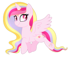 Size: 2531x2059 | Tagged: safe, artist:raspberrystudios, oc, oc only, oc:aurelia charm, alicorn, pony, alicorn oc, beautiful, female, long mane, mare, multicolored hair, ponysona, shiny, simple background, smiling, spread wings, strut, transparent background, trotting, wings