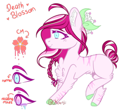 Size: 2000x1715 | Tagged: safe, artist:glitterskies2808, oc, oc only, oc:death blossom, earth pony, pony, chest fluff, female, flower, flower in hair, mare, reference sheet