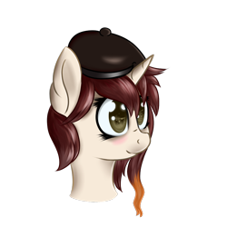 Size: 1000x1000 | Tagged: safe, artist:vulsegardt, oc, oc only, oc:coco adel, pony, unicorn, beret, bust, female, hat, mare, portrait, simple background, solo, transparent background
