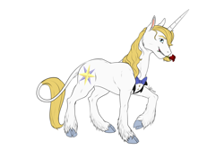 Size: 4500x3000 | Tagged: safe, artist:kroftyfennec, prince blueblood, classical unicorn, pony, unicorn, absurd resolution, cloven hooves, flower, leonine tail, male, rose, solo, stallion, unshorn fetlocks