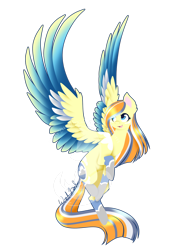 Size: 1024x1365 | Tagged: safe, artist:fuyusfox, oc, oc only, oc:logan aeir, pegasus, pony, blue eyes, commission, cute, ear fluff, female, flying, happy, looking up, mare, open mouth, outline, rainbow power, rainbow power-ified, signature, solo, spread wings, watermark, wing fluff, wings