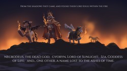 Size: 3840x2160 | Tagged: safe, artist:fpbarros, bat pony, dragon, pony, comic:in the beginning, cloak, clothes, crossover, crown, dark souls, fire, first flame, furtive pygmy, gravelord nito, gwyn, jewelry, lord soul, regalia, witch of izalith