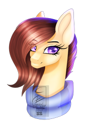 Size: 1583x2290 | Tagged: safe, artist:minelvi, oc, oc only, oc:coffee, pony, bust, clothes, female, mare, portrait, scarf, simple background, solo, transparent background