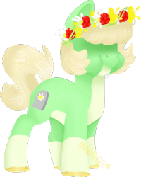 Size: 359x448 | Tagged: safe, artist:scoobert-doobert, oc, oc only, oc:pushing daisies, earth pony, pony, female, floral head wreath, flower, hair over eyes, mare, simple background, solo, transparent background