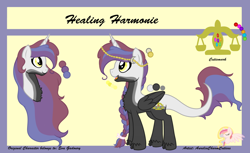 Size: 1024x626 | Tagged: safe, artist:raspberrystudios, oc, oc only, oc:healing harmonie, alicorn, pony, alicorn oc, bust, cutie mark, long tail, multicolored hair, portrait, reference sheet, solo