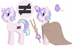 Size: 2000x1293 | Tagged: dead source, safe, artist:loure201, oc, oc only, oc:preci azure, pony, unicorn, female, glowing horn, mare, offspring, parent:double diamond, parent:starlight glimmer, simple background, solo, staff, staff of sameness, white background