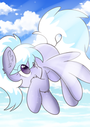 Size: 2894x4093 | Tagged: safe, artist:meowmavi, cloudchaser, pony, absurd resolution, cloud, ear fluff, flying, heart eyes, solo, wingding eyes