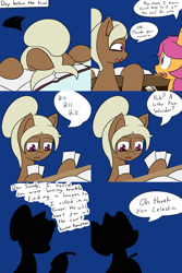 Size: 1600x2400 | Tagged: safe, artist:jake heritagu, scootaloo, oc, oc:sandy hooves, pony, comic:ask motherly scootaloo, bill, book, comic, letter, motherly scootaloo, sleeping, sweatshirt